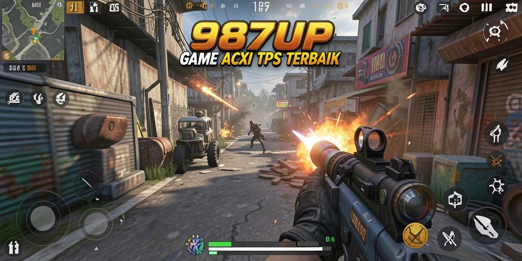 Screenshot gameplay 987UP menampilkan aksi mendebarkan dalam mode TPS.