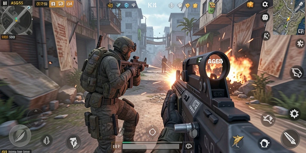 Gameplay ASG55 menampilkan aksi tempur yang mendebarkan.