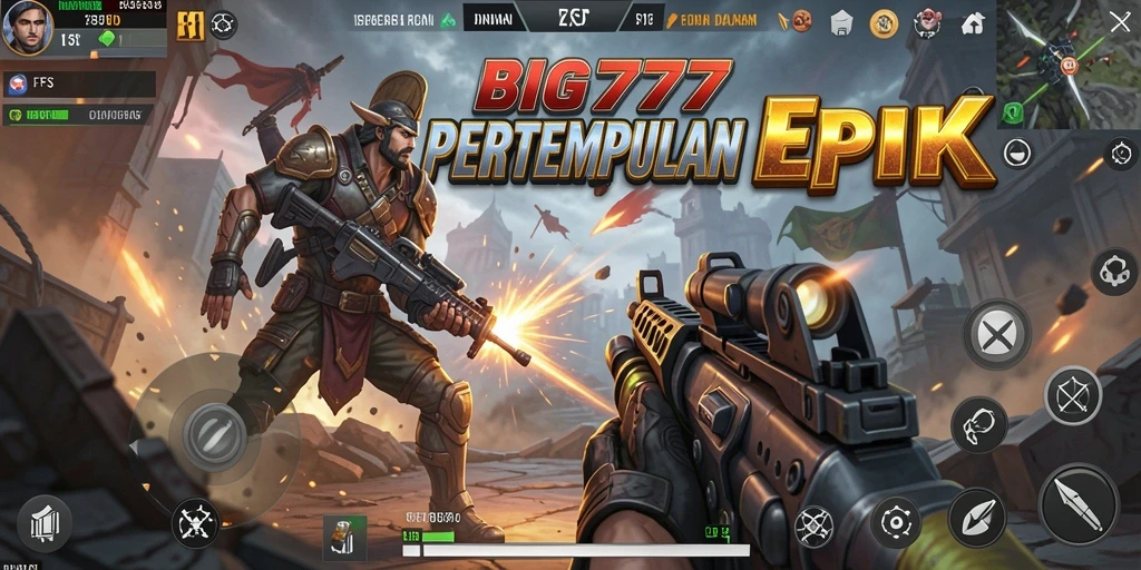 Screenshot dari gameplay intens BIG777 dalam pertempuran FPS.