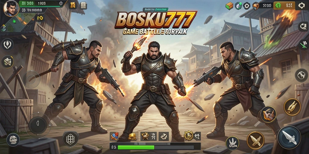 Screenshot gameplay seru dari BOSKU777 yang menampilkan aksi pertarungan Battle Royale.