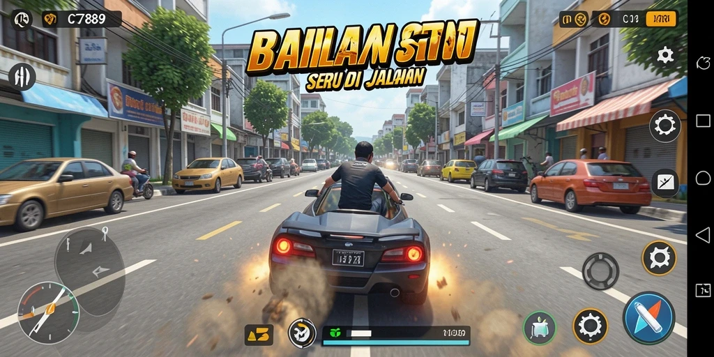 Tampilan gameplay seru dari C789 dengan mobil cepat dan trek menantang.