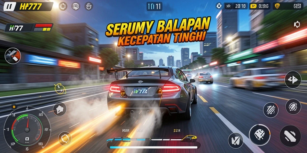 Tampilan gameplay HP777 yang seru dengan balapan penuh adrenalin.