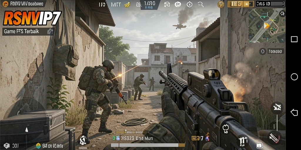Screenshot gameplay RSNVIP7 menampilkan aksi tembak-menembak yang intens dan mendebarkan.